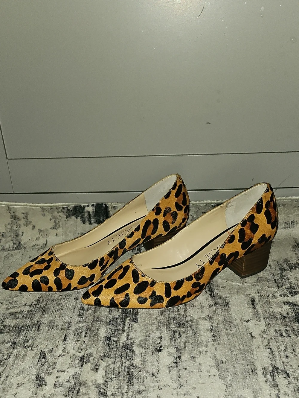 Sole Society Andorra Tan Black Leopard Block Heel Pointed Toe Dress Pumps 8.5